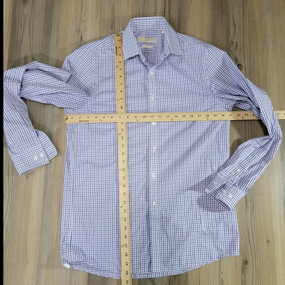 Michael KORS Men's Gingham Dressy Long Sleeve Cotton Shirt 15  34/35 no iron - Picture 4 of 5